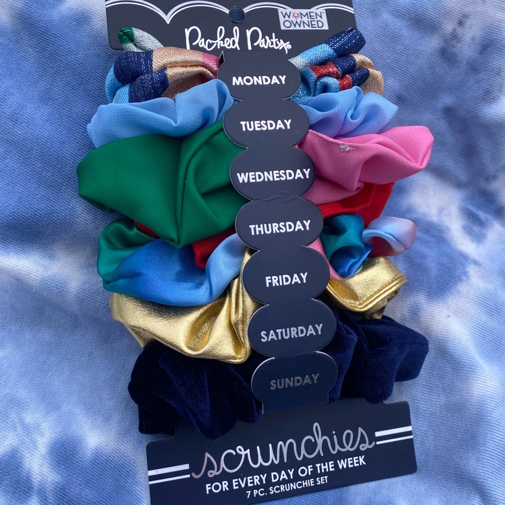 Scrunchies, day of the week scrunchies, packed party scrunchies 7 pc